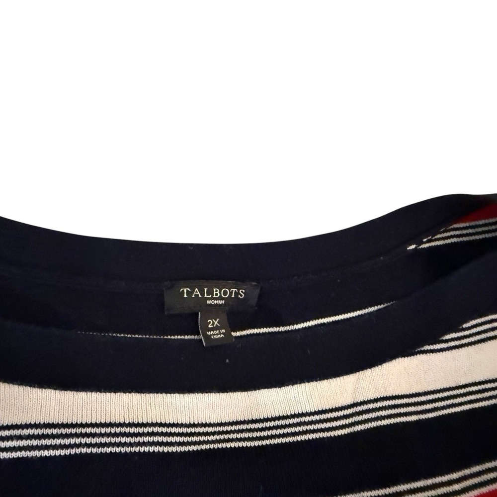 Talbots Womens 2X Nautical Striped Sweater Navy/Red/White Gold Buttons Preppy - Picture 8 of 10